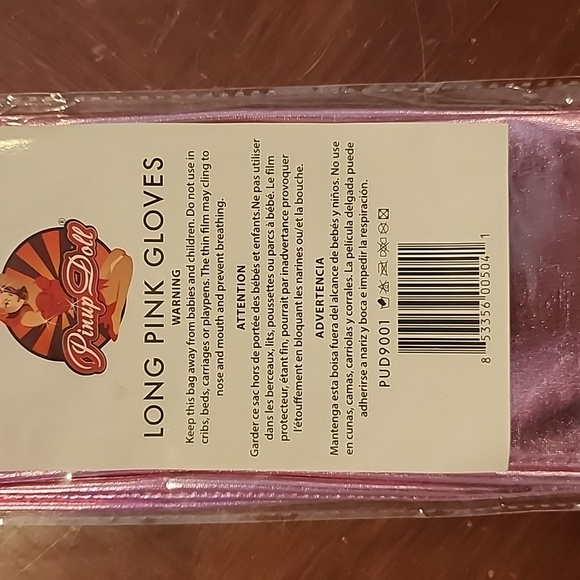 Pink long wet look gloves - Picture 3 of 6